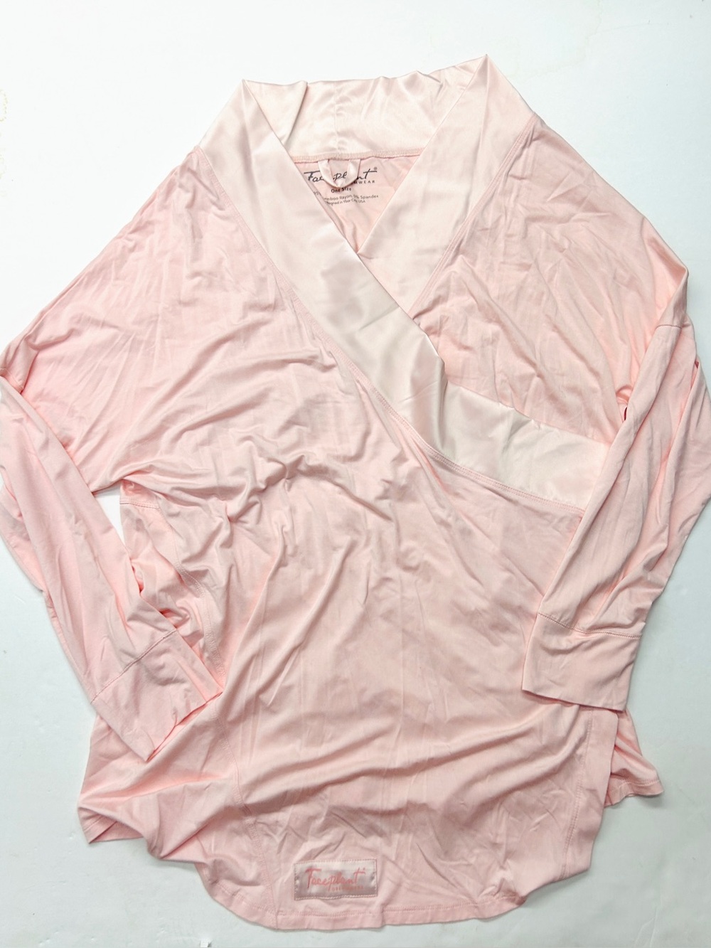Faceplant Dreams Dreamwear Bamboo Pink Satin-Trim Wrap Top Tunic Robe Kimono